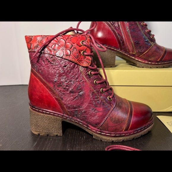 L'Artiste by Spring Step Leather Boots Fallinluv Bordeaux Size EU 38/US 7.5-8 - Picture 1 of 15